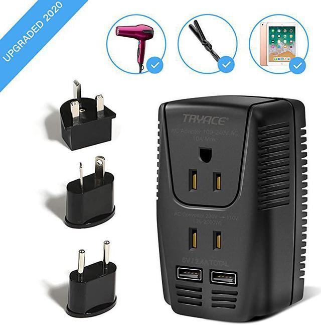 New Voltage Converter Step Down 220V to 110V for Hair Dryer Straightener  Curling Iron 2Port USB and UKAUUSEU Worldwide 10A Plug Adapter 