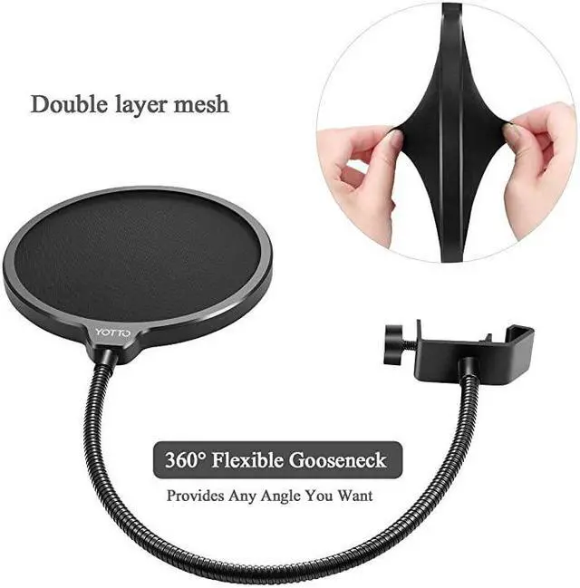 Alt view image 3 of 7 - Microphone Pop Filter For Blue Yeti and Any Other MicrophoneDual Layered Wind Pop Screen With 360°Gooseneck Mic Cover Foam Windscreen for Blue YetiYeti Pro Condenser Microphone2 in 1 Pack
