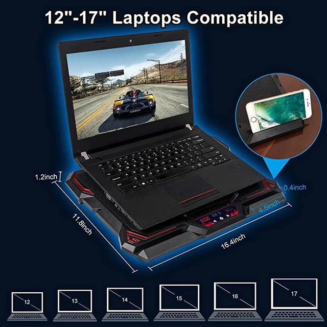 Alt view image 5 of 7 - Laptop Cooling, 12-17 inch Laptop Cooling Pad, Laptop Cooler with 6 Quiet Fans, Dual USB Port, 5 Wind Speed Adjustable, Red LED Light, Gaming Cooling Fan for Laptop, Portable Notebook Cooler