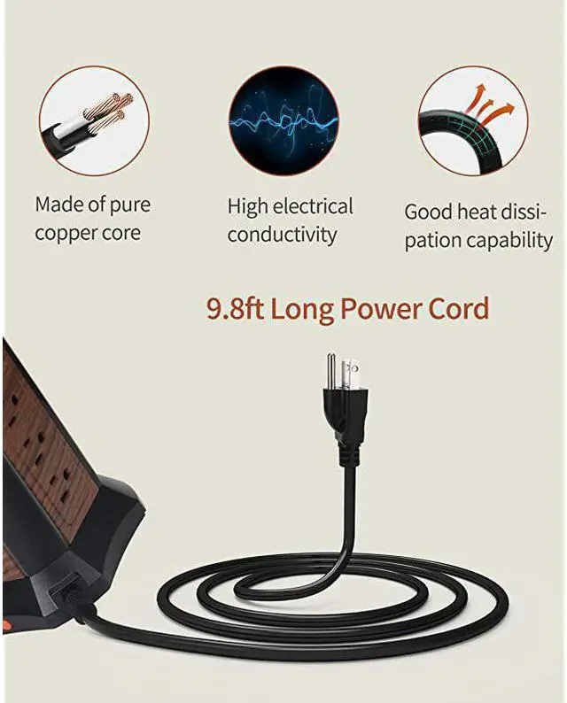 Alt view image 4 of 7 - Power Strip Tower USB Surge Protector with 9 AC 4 USB Ports 98ft Multiple Electrical Outlet Extender Desktop Charging Station for Office Home Dorm Room