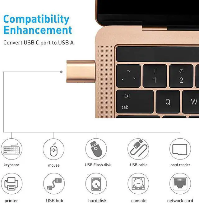 Main image of USB C to USB Adapter 2 Pack Thunderbolt 3 to USB 30 Adapter Compatible with MacBook Pro 2019 and Before MacBook Air 20192018 Dell XPS ChromeBook and More Type C Devices Gold