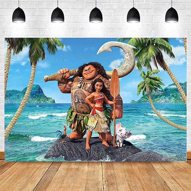 5x3ft Moana Maui Beach Theme Backdrop Baby Shower Girl Birthday Party  Background Cake Table Dressup Large Banner Supplies Photobooth Props 