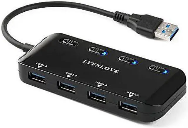 Main image of Ultra Slim USB 3 Hub 4Ports USB 30 Splitter HighSpeed USB Data Hub with Individual OnOff Power Switches for Laptop Computer PC Thumb Driver and More