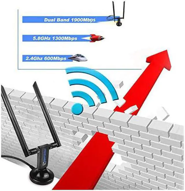 Alt view image 4 of 7 - USB Wifi Adapter 1900Mbps for PC Games w2x 5dBi External DualBand Antennas58GHz1300Mbps+24GHz600MbpsUSB 30 Cradle for Desktop Laptop PC Windows 108187XPMACUpgrade with 4 PA