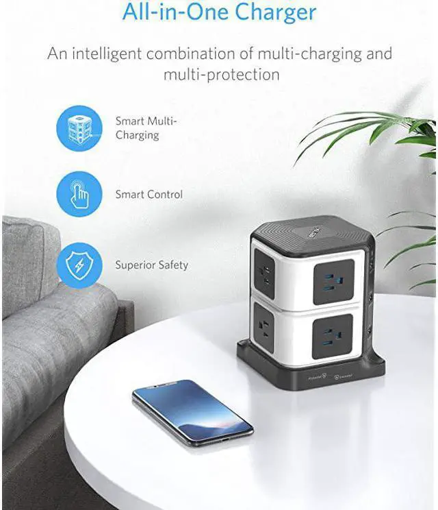 Alt view image 2 of 7 - USB Power Strip 8Outlet Surge Protector 1500 Joules with 40W8A 6 USB Charging StationETL ListedDorm Room Accessories