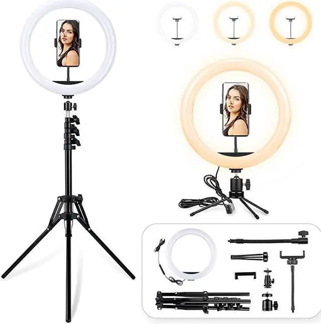 Main image of inch Ring Light with Tripod and Desk Stand Adjustable LED Circle Light with Extendable Tripod 59 USB Powered Phone Holder for iPhone Tiktok Streaming Video Recording Zoom Meeting Camera