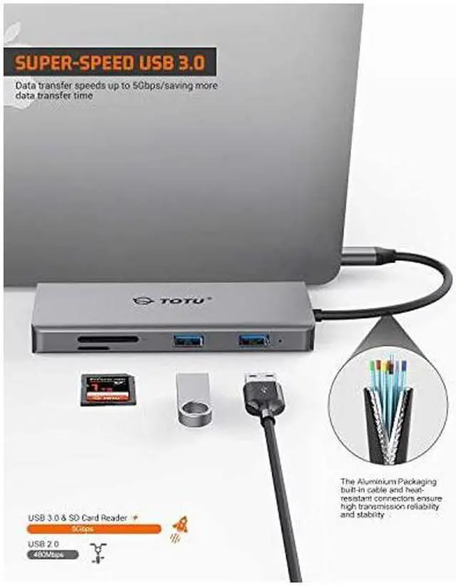 Alt view image 6 of 7 - USB C Hub Type C Hub  11in1 Adapter with Ethernet 4K USB C to HDMI VGA 2 USB30 2 USB20 Micro SDTF Card Reader MicAudio USBC Pd 30 Compatible for Mac Pro and Other Type C Laptops