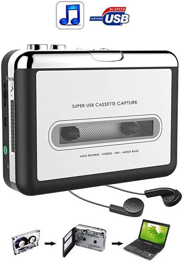 Alt view image 3 of 5 - Cassette Tape to MP3 CD PC Converter via USB Portable USB Cassette Tape Player Captures MP3 Audio Music Compatible Laptop Personal Computer Convert Walkman Tape Cassette to MP3 Format