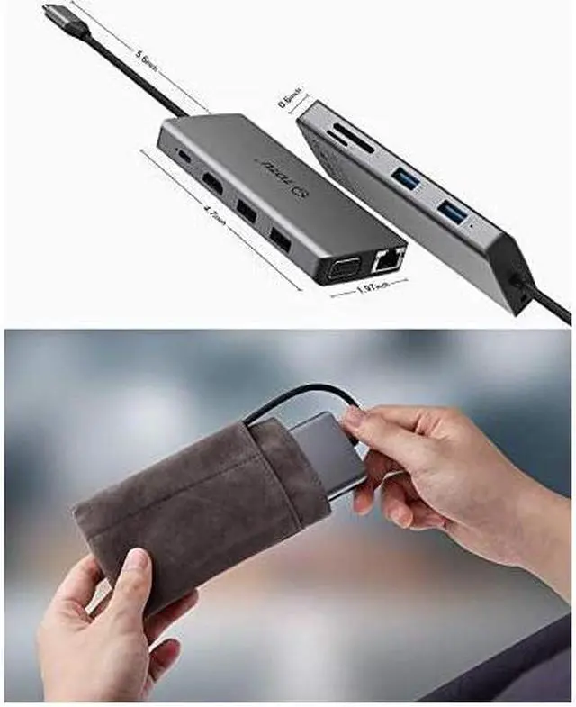 Alt view image 7 of 7 - USB C Hub Type C Hub  11in1 Adapter with Ethernet 4K USB C to HDMI VGA 2 USB30 2 USB20 Micro SDTF Card Reader MicAudio USBC Pd 30 Compatible for Mac Pro and Other Type C Laptops