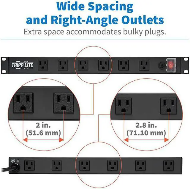 Alt view image 7 of 7 - RS1215-RA Rackmount Network-Grade PDU Power Strip, 12 Right Angle Outlets Wide-Spaced, 15A, 15ft Cord w/ 5-15P Plug,, Black