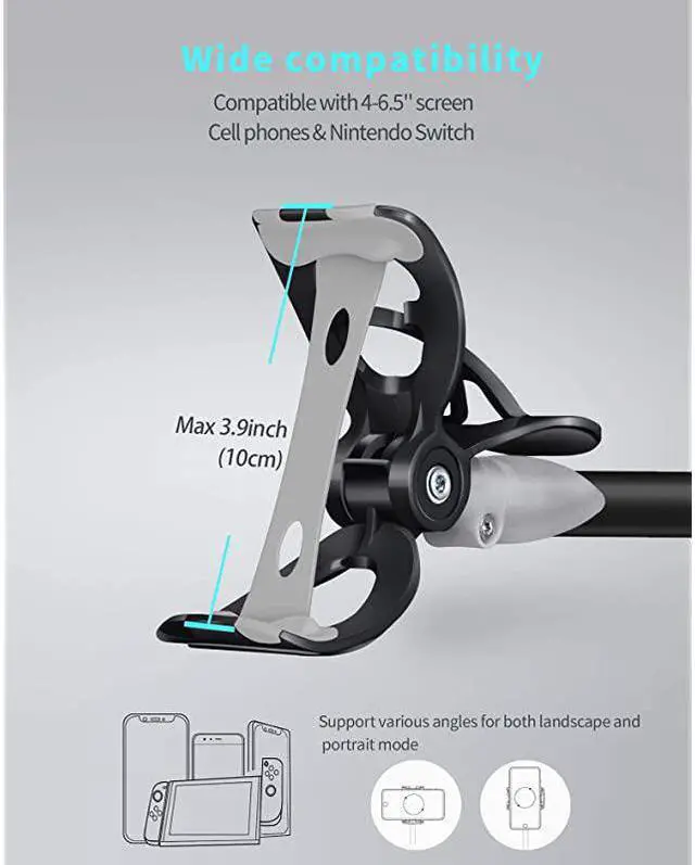 Alt view image 3 of 6 - Bed Phone Holder SAIJI Flexible Long Arm Phone Mount for Desk Clip Bracket Clamp Stand for 4065 Mobile Cell Phone Stand Document Camera Nintendo Switch Black