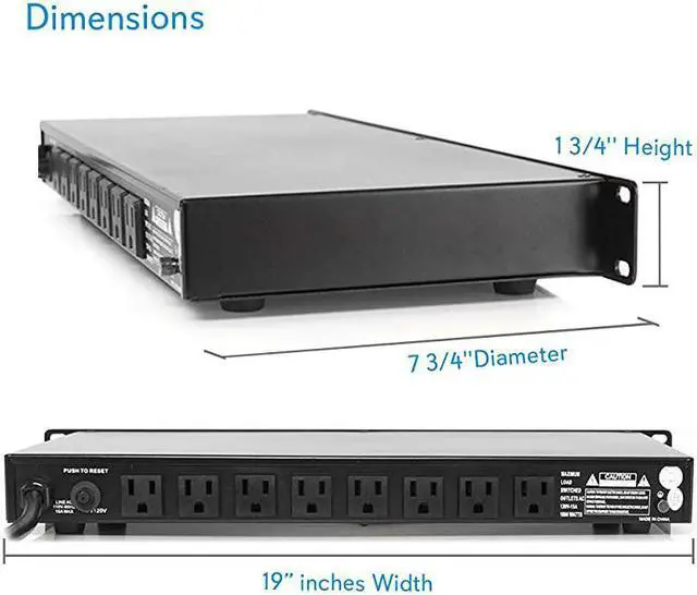 Alt view image 2 of 6 - 8Outlet Rack Mount Power Conditioner 15 Amp 1800W Black AC Surge Protector Suppressor Wall Power Strip w Multi Rear Socket Outlet For Home Electrical Appliance Computer Components  PCO800