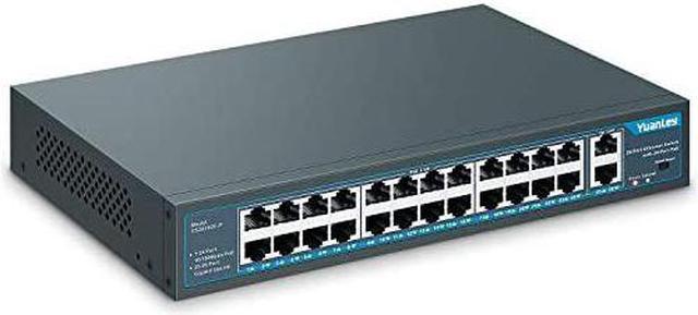 26 Port PoE Switch, 24 Port 10/100Mbps PoE+ Network Switch, Ethernet Switch  Unmanaged with 2