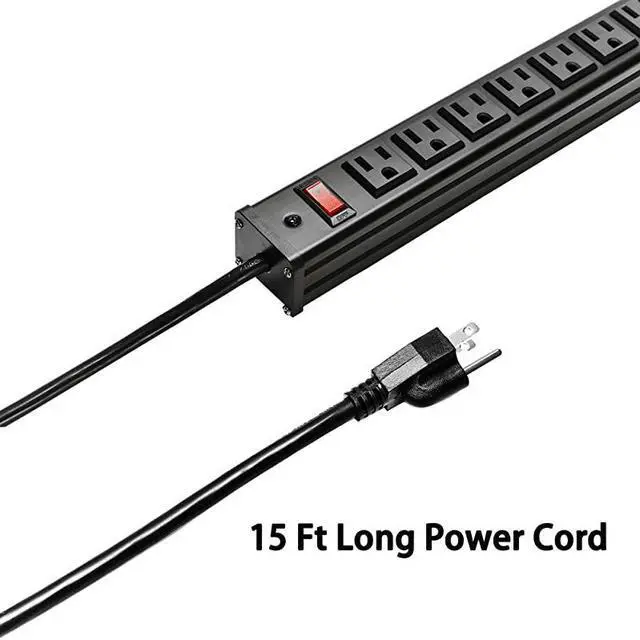 Alt view image 4 of 6 - Rack Mount Power Outlet 16 Outlet Heavy Duty Aluminum Socket AntiThunder Power Strip with 15Foot Extension Cord Surge Protector Duty Multi Plug Outlet with Smart Circuit Breaker Black