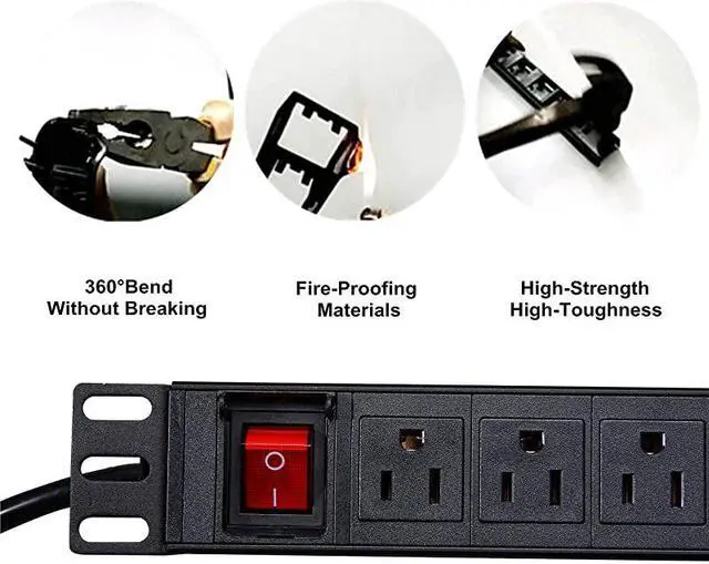 Alt view image 6 of 7 - Network Grade 12 Right Angle Outlets Rackmount PDU Power Strip with 6ft Cord Surge Protector 15A125V Black