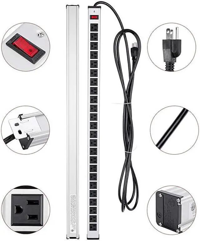 Alt view image 2 of 5 - Protector Power Strip 24outlet ETL Certified Long Heavy Duty Metal Power Strip with 15Foot Long Extension Power Cord