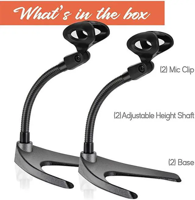 Alt view image 7 of 7 - Universal Adjustable Desktop Microphone Stand Tabletop Mic Holder Low Profile Mic Stand wFlexible 82 Gooseneck Mount U Shape Base Table Tops Desk Podium Counter Use  PMKS8X2 Pair