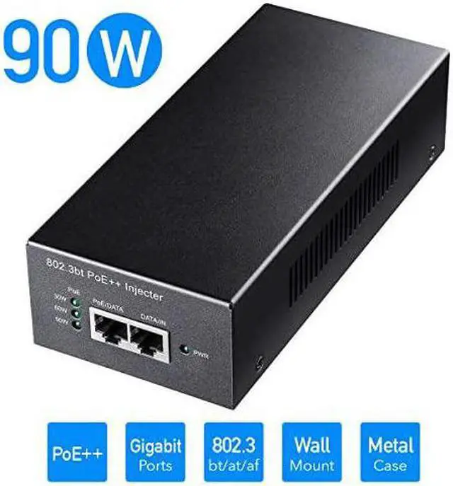 Alt view image 2 of 7 - POE400 90W Gigabit Ultra PoE++ Injector Adapter, IEEE 802.3 bt /802.3at/802.3af Compliant, Up to 90W Ultra Power Supply, 10/100/1000Mbps Shielded RJ-45, Plug & Play, Metal housing