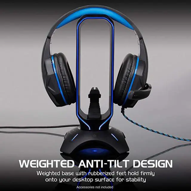Alt view image 3 of 7 - Gaming Headset Stand LED Headphone Hanger with Mouse Bungee and 2 Port USB Hub 7 RGB Colors + Color Changing Mode Headset Hanger Mouse Bungee 3in1 Gaming Desktop Accessory PS4 Xbox