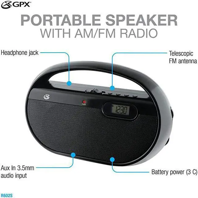 Alt view image 5 of 5 - Inc. R602B Portable AM/FM Radio with Digital Clock and Line Input (Black)