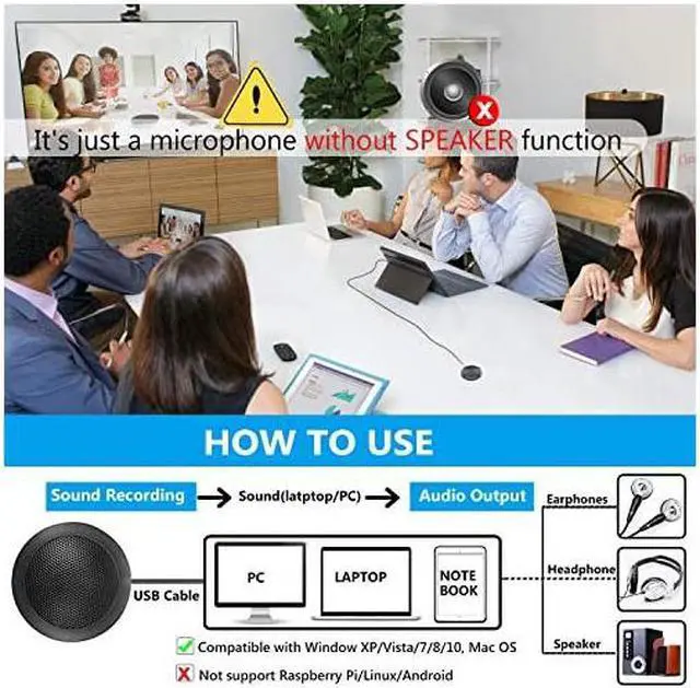 Alt view image 6 of 7 - USB Computer Microphone Portable Omnidirectional Condenser Boundary Laptop Conference Microphone for Recording Video Meeting Gaming Skype VoIP Calls with 360°10ft Pickup Range