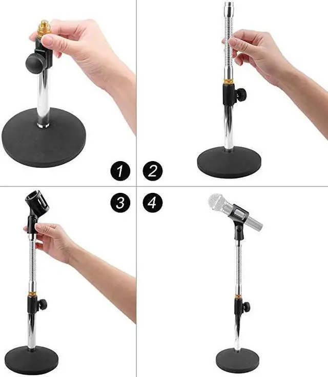 Alt view image 5 of 7 - Microphone Stand Desk Mic Stand Desktop Microphone Stand Adjustable Tabletop Microphone Stand with Gooseneck Mic Clip 58quot Male to 38quot Female Screw for Blue Yeti Snowball Christmas gift