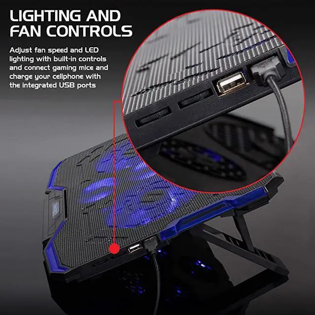 Alt view image 5 of 7 - Cryogen Gaming Laptop Cooling Pad Fits up to 17 inch Computer Adjustable Laptop Cooling Stand with 5 Ultra Quiet Cooler Fans 2 USB Ports and LED Lighting Slim Portable Design 2500 RPM