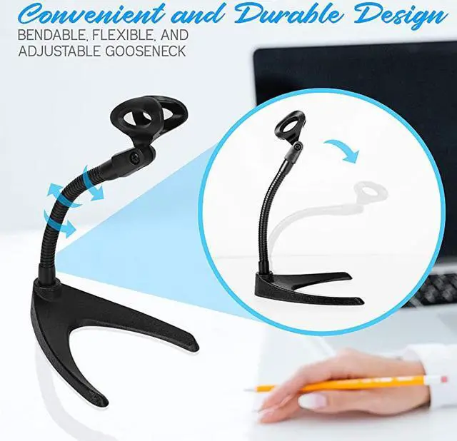 Alt view image 2 of 7 - Universal Adjustable Desktop Microphone Stand Tabletop Mic Holder Low Profile Mic Stand wFlexible 82 Gooseneck Mount U Shape Base Table Tops Desk Podium Counter Use  PMKS8X2 Pair