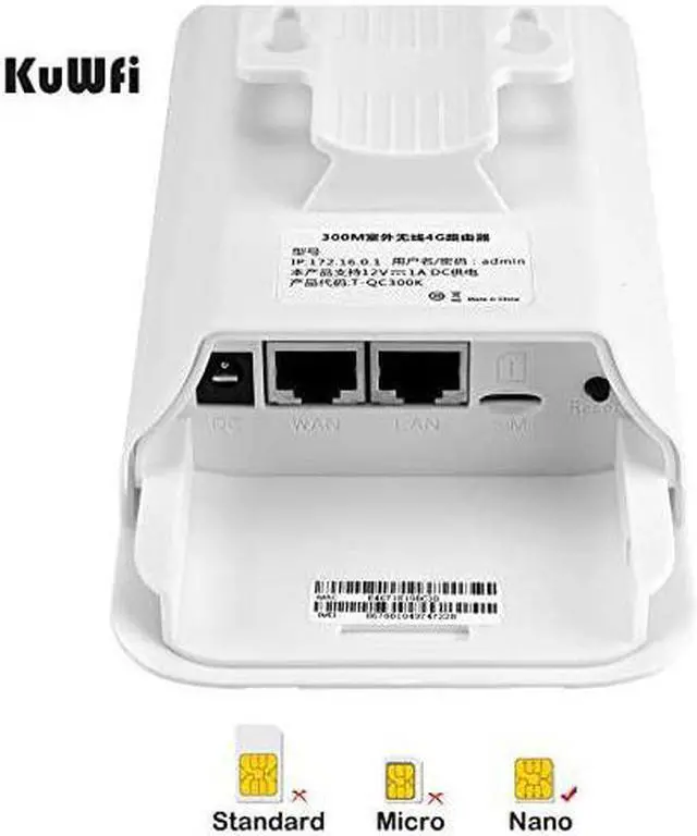 Alt view image 6 of 7 - 300Mbps Outdoor 4G LTE CPE WiFi Router with Sim Card Slot CAT4 SIM Routers with POE Adapter Work with IPcamera or Outside WiFi Coverage (US Version B2/B4/B5/B12/B13/B14/B66/B71)