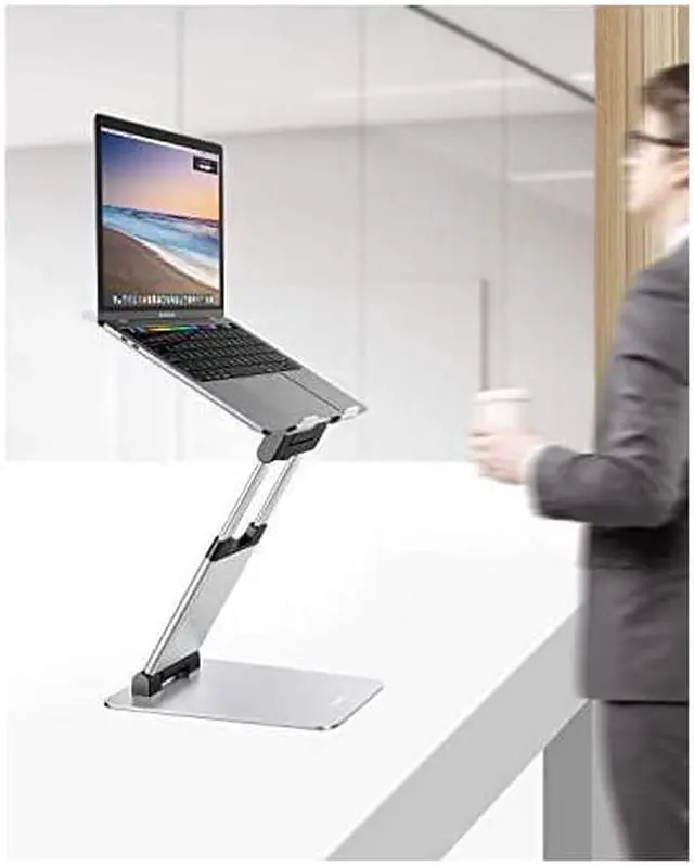 Alt view image 6 of 6 - Laptop Stand, Ergonomic Sit to Stand Laptop Holder Convertor, Adjustable Height from 2.1" to 13.8", Supports up to 22lbs, Compatible with MacBook, All Laptops Tablets 11-17" - Silver