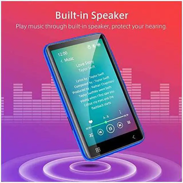 Alt view image 6 of 7 - MP3 Player with Bluetooth 4 0 quot Full Touchscreen Mp4 Mp3 Player with Speaker 8GB Portable HiFi Sound Mp3 Music Player with FM Radio Voice Recorder E Book Supports up to 128GB TF Card Blue