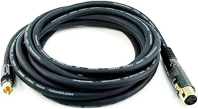 Main image of XLR Female to RCA Male Cable - 15 Feet - Black With E21Gold Plated Connectors | 16AWG Shielded Twisted Pair Oxygen-Free Copper Braid Conductors - Premier Series