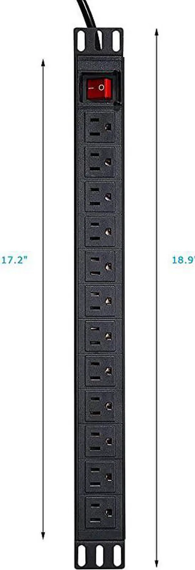 Alt view image 4 of 7 - Network Grade 12 Right Angle Outlets Rackmount PDU Power Strip with 6ft Cord Surge Protector 15A125V Black