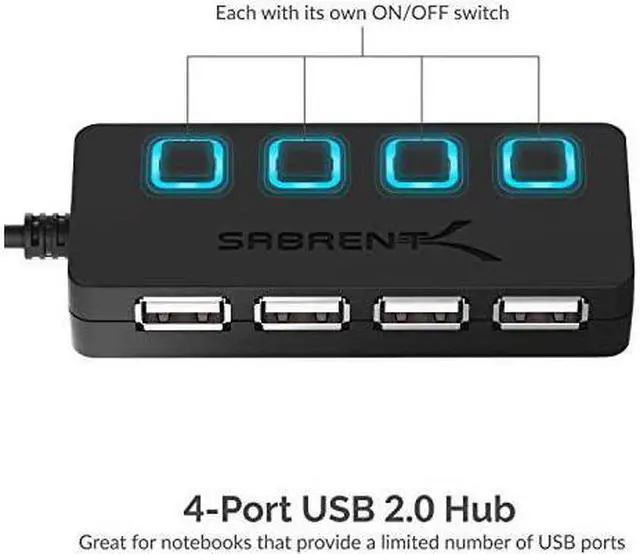 Alt view image 2 of 7 - 4Port USB 20 Hub with Individual LED lit Power Switches HBUMLS