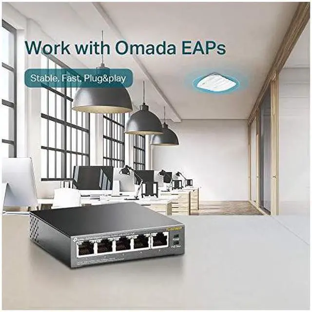 Alt view image 5 of 7 - 5 Port Fast Ethernet 10100Mbps PoE Switch | 4 PoE Ports 58W | Desktop | Plug Play | Sturdy Metal w Shielded Ports | Fanless | Limited Lifetime Protection | Unmanaged TLSF1005P