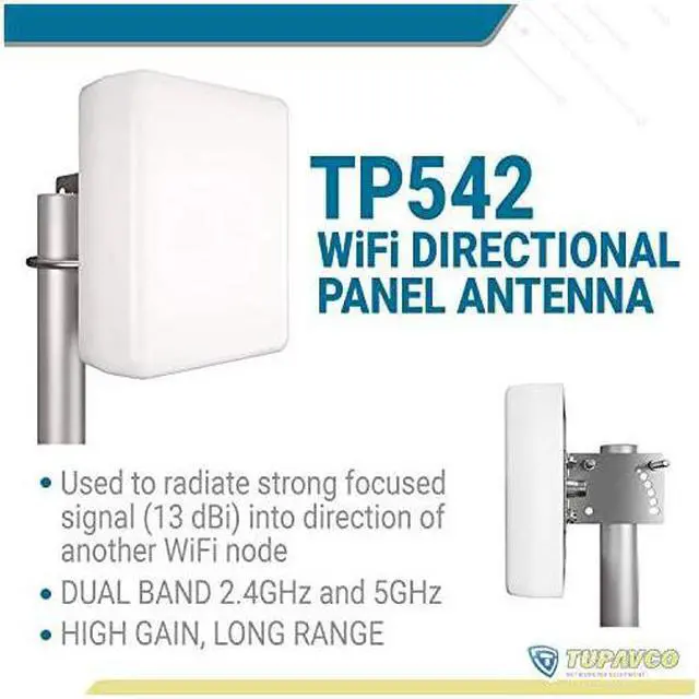 Alt view image 2 of 7 - TP542 DualBand 13dBi Outdoor Directional Panel Antenna 24GHz 5GHz WiFi Wireless Network Signal Booster Pole or Wall Mount Weatherproof HighGain LongRange wNFemale Connector