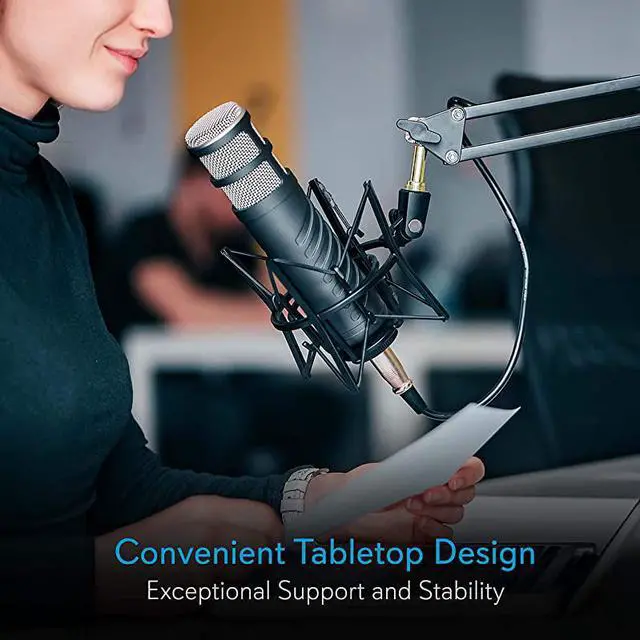 Alt view image 5 of 7 - Suspension Microphone Boom Stand Pro Desktop Scissor Mic Stand Spring Arm w Shock Mount Adjustable and Extendable Arm Angle and Tilt Positioning Universal Table Clamp Mount Style PMKSH04