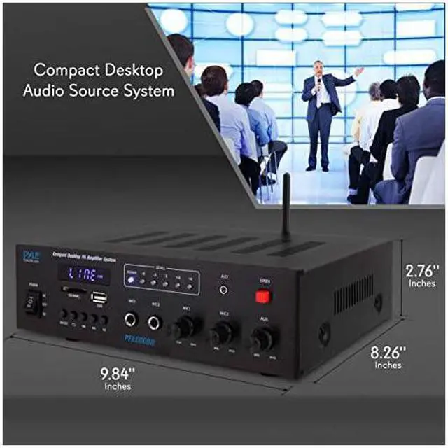 Alt view image 3 of 7 - Wireless Bluetooth Karaoke Amplifier Home Car Bus Tours 300 Watts 2 Channel Digital Home Audio PA Receiver System 2 Microphone Input Control FM Radio USB12 Volt Power Option  PFA600BU