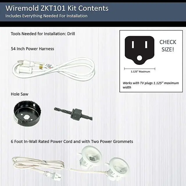 Alt view image 2 of 6 - Cord Management Kit, In Wall Flat Screen TV Wire and Cable Hider Organizer, Recessed In Wall System, White, ZKT101