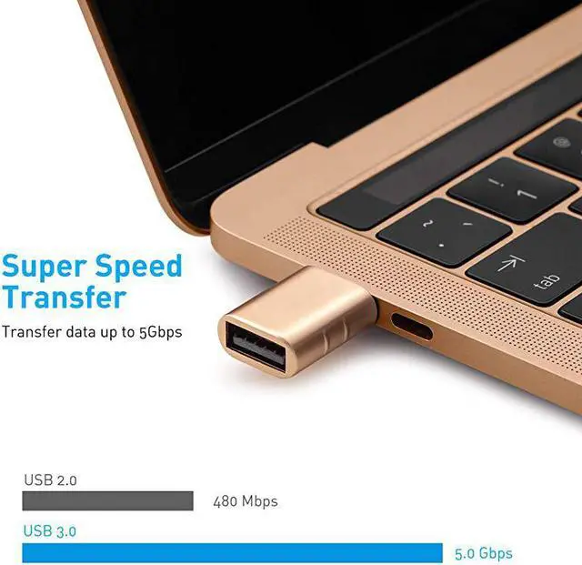 Alt view image 2 of 3 - USB C to USB Adapter 2 Pack Thunderbolt 3 to USB 30 Adapter Compatible with MacBook Pro 2019 and Before MacBook Air 20192018 Dell XPS ChromeBook and More Type C Devices Gold