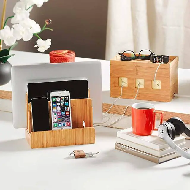 Alt view image 6 of 7 - GUS MultiDevice Charging Station Dock Organizer Multiple Finishes Available for Laptops Tablets and Phones Strong Build EcoFriendly Bamboo