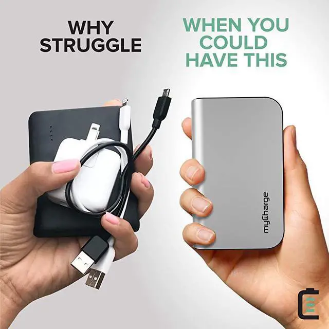 Alt view image 3 of 7 - Portable Charger with Built in Cables iPhone Lightning + Micro USB 10050 mAh Hub Classic Ultra Slim Power Bank External Battery Pack AC Wall Charger Plug Dual Cords USBA Output Port