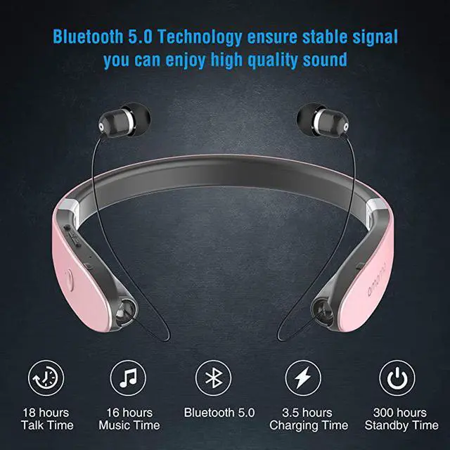 Alt view image 3 of 7 - Foldable Bluetooth Headphones Wireless Neckband Headset with Retractable Earbuds Sports Sweatproof Noise Cancelling Stereo Earphones with Mic