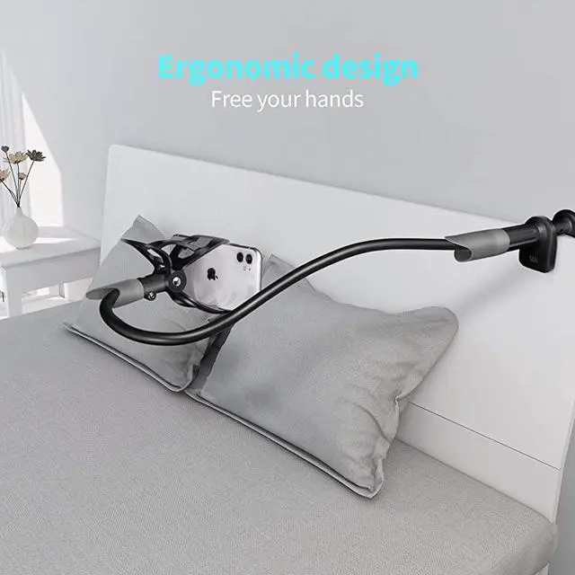 Alt view image 2 of 6 - Bed Phone Holder SAIJI Flexible Long Arm Phone Mount for Desk Clip Bracket Clamp Stand for 4065 Mobile Cell Phone Stand Document Camera Nintendo Switch Black