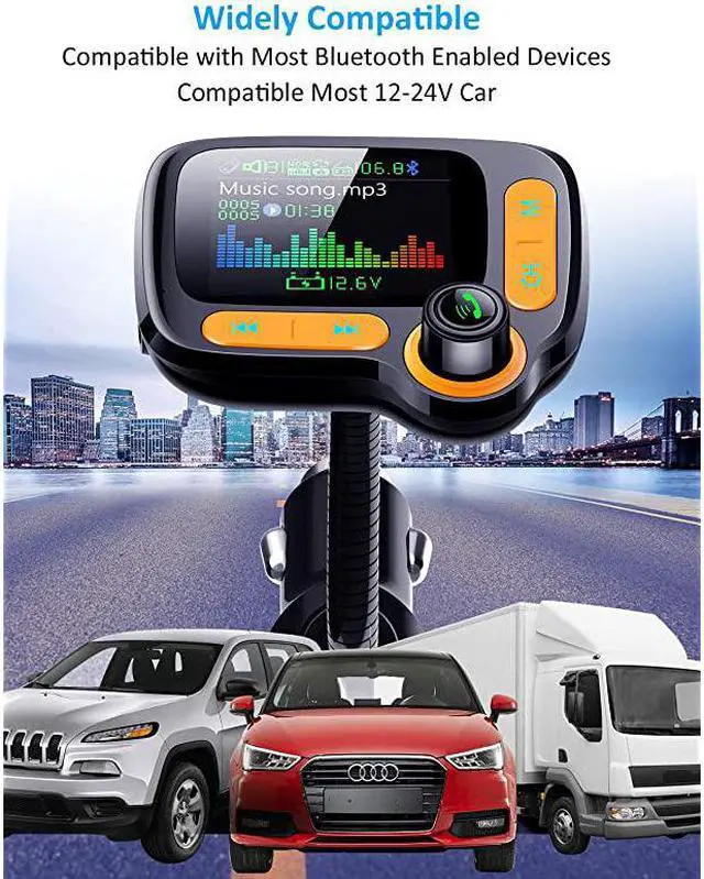Alt view image 6 of 7 - FM Transmitter Car AdapterSupport Handsfree Call and MP3 MusicAPP Audio Play18 Color Screen3 USB Charger35mm AUX PortCompatible with iPhoneiPadSamsung and More