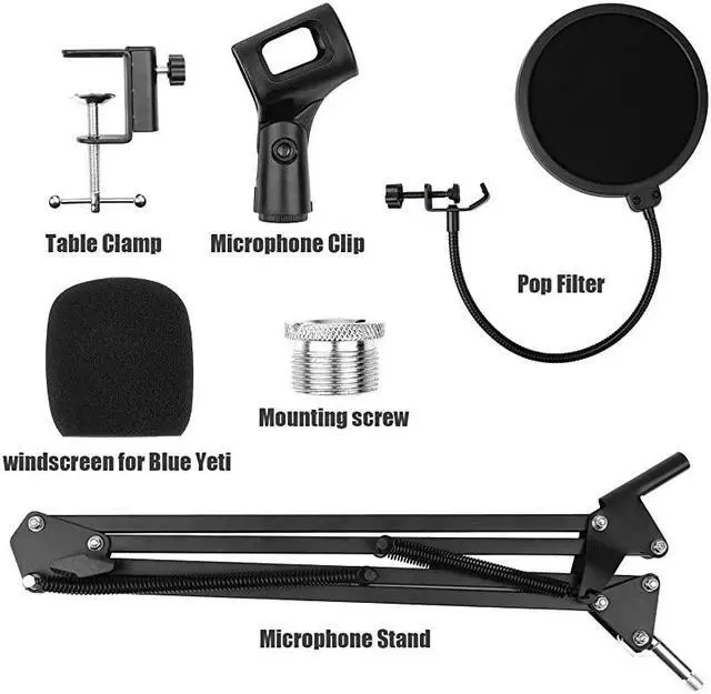 Alt view image 6 of 7 - Mic Stand Compatible with Blue Yeti, Microphone Arm Stand with Double Layer Pop Filter,Adjustable Suspension Boom Scissor Arm Stand,Combo Desk Mic Stand Kits for Most Mics