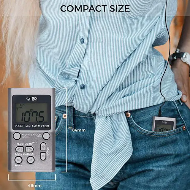 Alt view image 2 of 6 - MPRAF1 AM FM Personal Radio with Two Types of Stereo Headphones Clock Great Reception and Long Battery Life Mini Pocket Walkman Radio with Headphones Silver