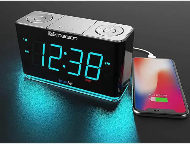 Alt view image 5 of 7 - SmartSet Alarm Clock Radio with Bluetooth Speaker Charging StationPhone Chargers with USB port for iPhoneiPadiPodAndroid and Tablets ER100301
