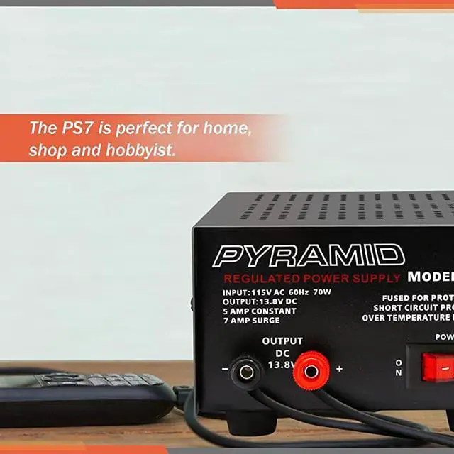 Alt view image 6 of 6 - Universal Compact Bench Power Supply - 5 Amp Linear Regulated Home Lab Benchtop AC-to-DC 12V Converter w/ 13.8 Volt DC 115V AC 70 Watt Power Input, Screw Type Terminals, Cooling Fan -  PS7KX