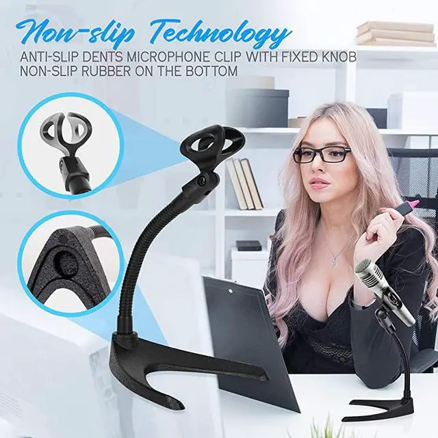 Alt view image 3 of 7 - Universal Adjustable Desktop Microphone Stand Tabletop Mic Holder Low Profile Mic Stand wFlexible 82 Gooseneck Mount U Shape Base Table Tops Desk Podium Counter Use  PMKS8X2 Pair